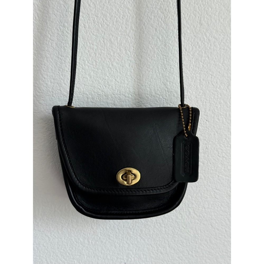 Vintage Coach Everett Bag Black Glovetanned Leather Turnlock Crossbody #9934 USA - Picture 6 of 16